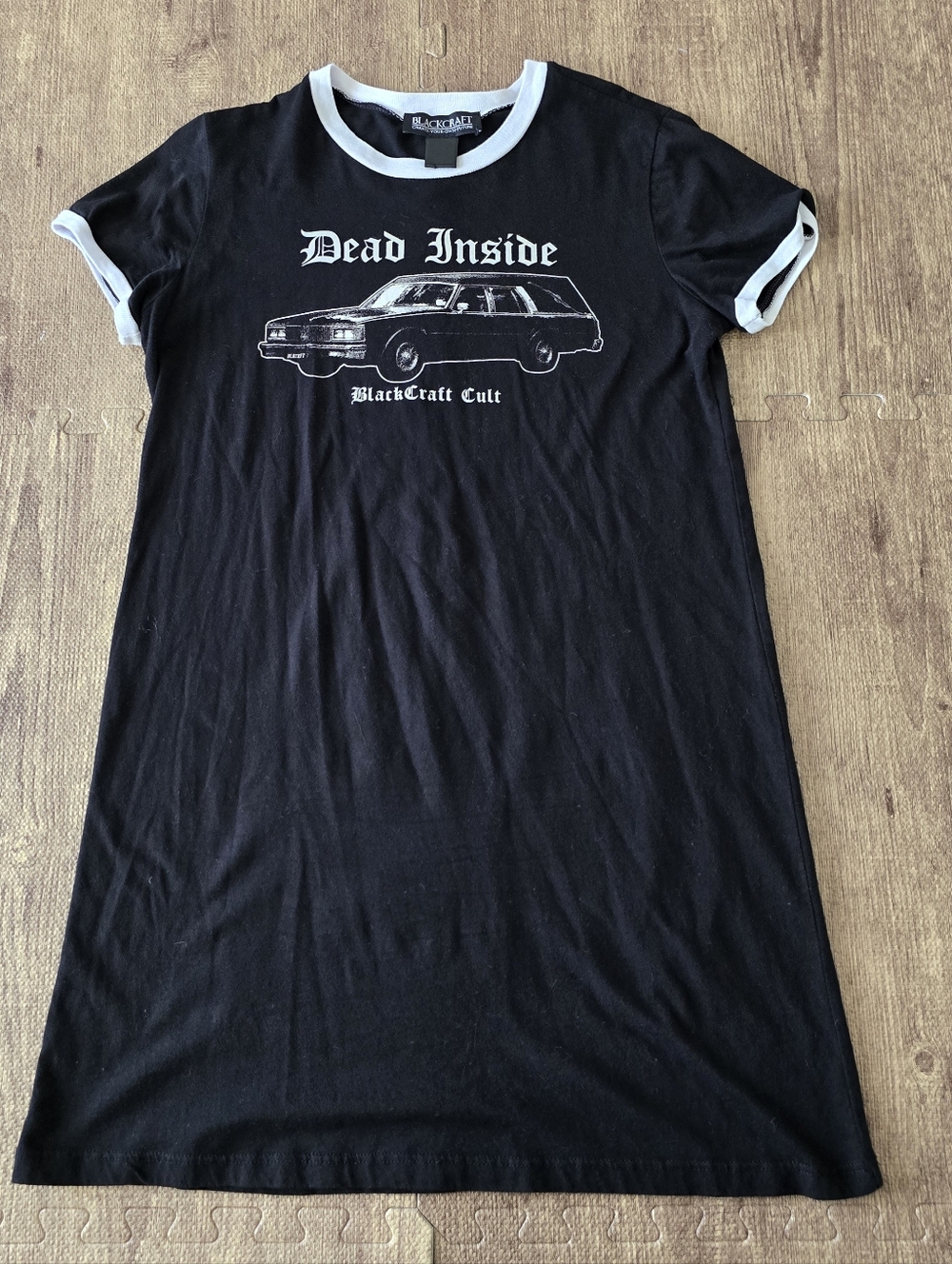 Black Craft Cult Tshirt Dress Black "Dead Inside" Hearse Car Logo Size Large Bcc